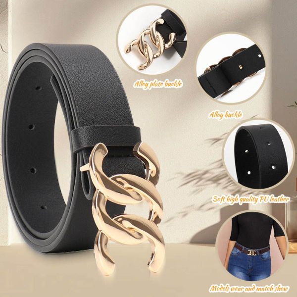 New Fashionable Thin Belt Multi-Color Women's Belts Twisted Gold Buckle Ladies Belt Faux Leather Adjustable for Jeans Dresses
