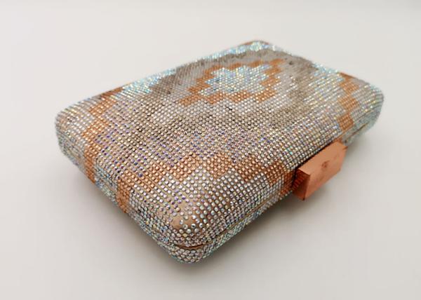 Rainbow Color Champagne Clutch Bag , Crystal & Satin Fabric Box Evening Bags