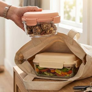 IKOO Leak-Proof Microwave Safe Stackable Glass Lunch Box with Ice Pack and
