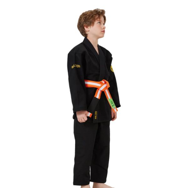 Shrink Proof 100% Cotton Black BJJ Gi With 350 GSM Pearl Weave For Boys And Custom Logo OEM Service
