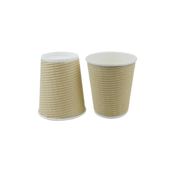 8oz Kraft Ripple Disposable Coffee Cups , Biodegradable Paper Cups For Hot Drinks