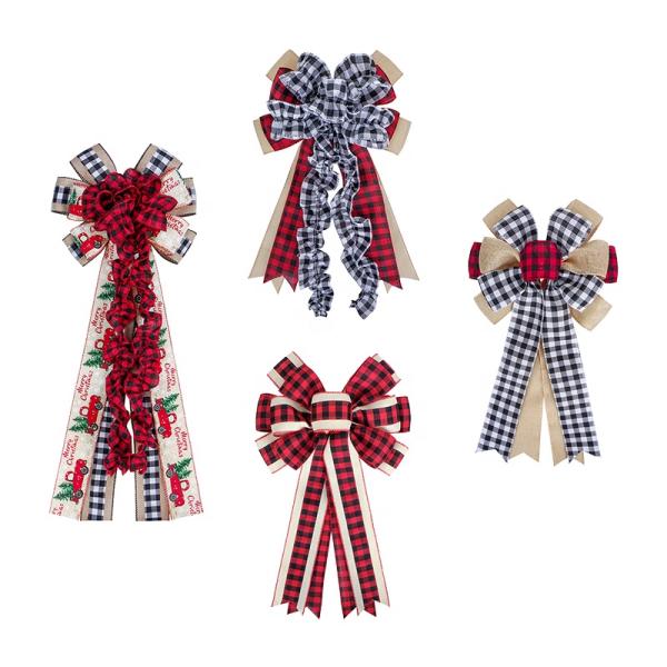 Customized Festival Ribbon Bow Wired Velvet Ribbon Christmas Tree Toppers Burlap Bows