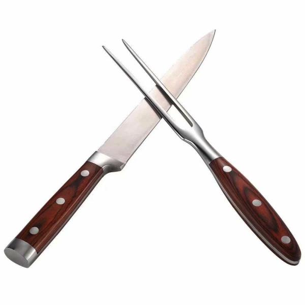 BBQ tool 2PCS stainless steel 8inch kitchen knife and fork with PAKA wood forged handle