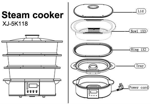 High Power Auto off Multi-Function External water 11L Digital Stainless Steel Steam Cooker XJ-5K118