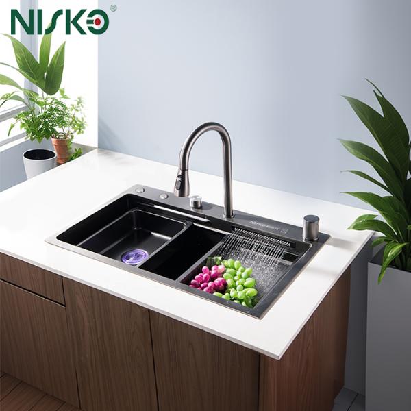 Fregadero de cocina de doble tazón de acero inoxidable hecho a mano