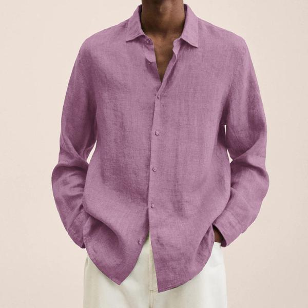 2022 Independent Station V Neck Loose Button Cotton Linen Shirt Man Popular Long Sleeved
