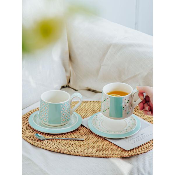 Simple Blue Ceramic Cup And Saucer Set For Cappuccino Or Tea In Europe Design