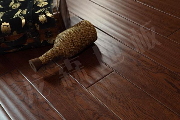 handscraped white oak engineered wood flooring with brown stained