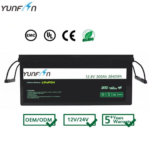 12V LiFePo4 Bateria Bateria de armazenamento de energia 12,8V 300Ah Bateria IP55 5 anos de garantia