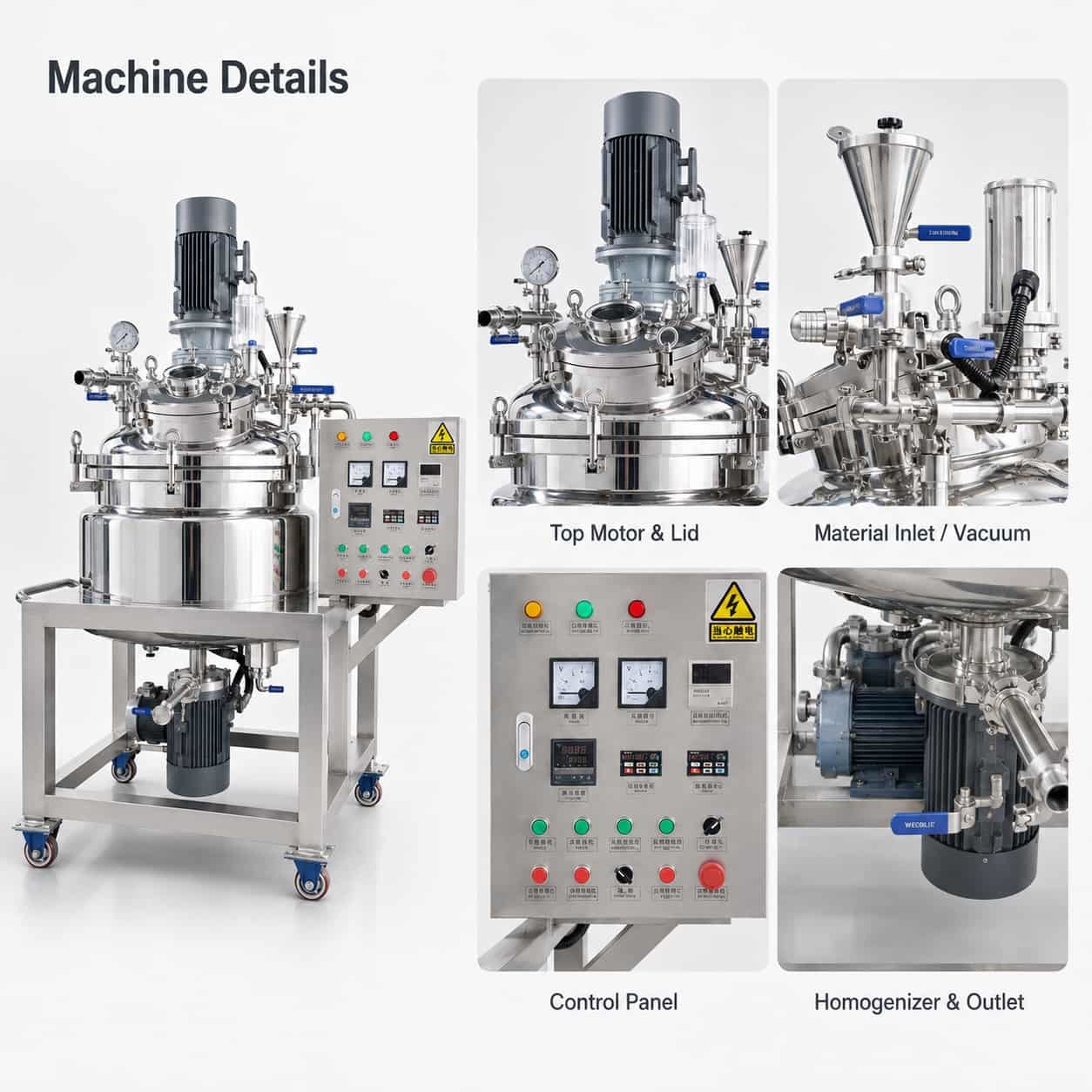 Cosmetic Cream Vacuum Emulsifying Homogenizer Agitator Machine Movable 50L 100L