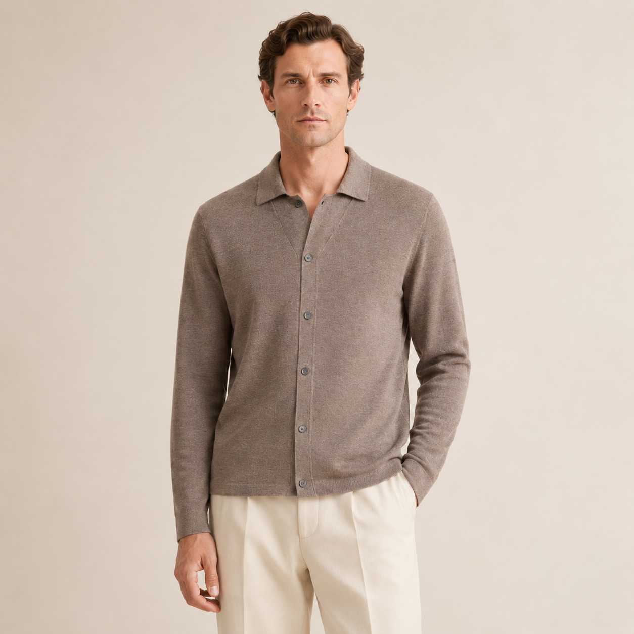 Men Sweater Knitted Cardigan 100% Mercerized Merino Wool Breathable Anti-shrink