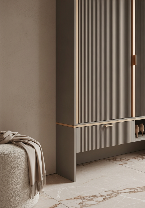Taupe Fluted Entryway Shoe Cabinet in 304 Stainless Steel