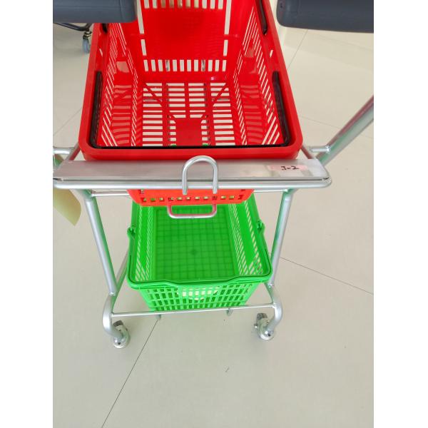 Super Market Shopping Basket Trolley , Flat Casters Double Basket Shopping Trolley