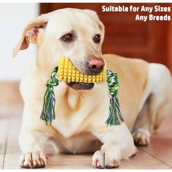 Eco Friendly Corn Shaped Dog Toothbrush Rubber Dog Toothbrush Chew Toys With Cotton Rope