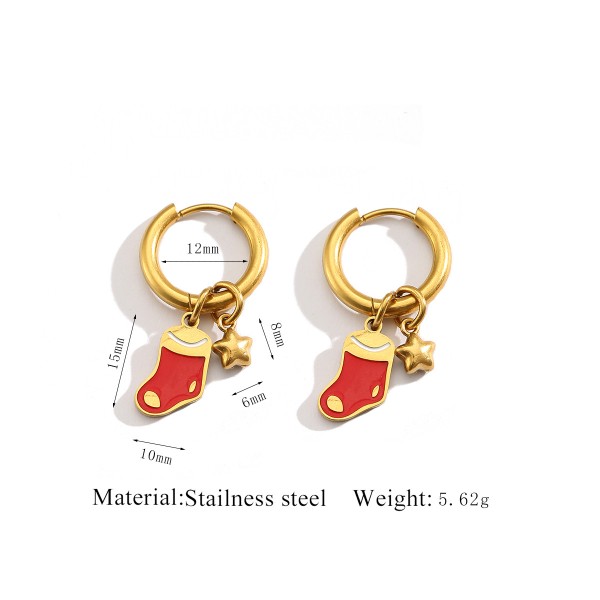 Stainless Steel 18K Gold Plated Christmas Series Design Hoop Earring Cute Santa Claus Christmas Tree Charms Jewelry Earrings