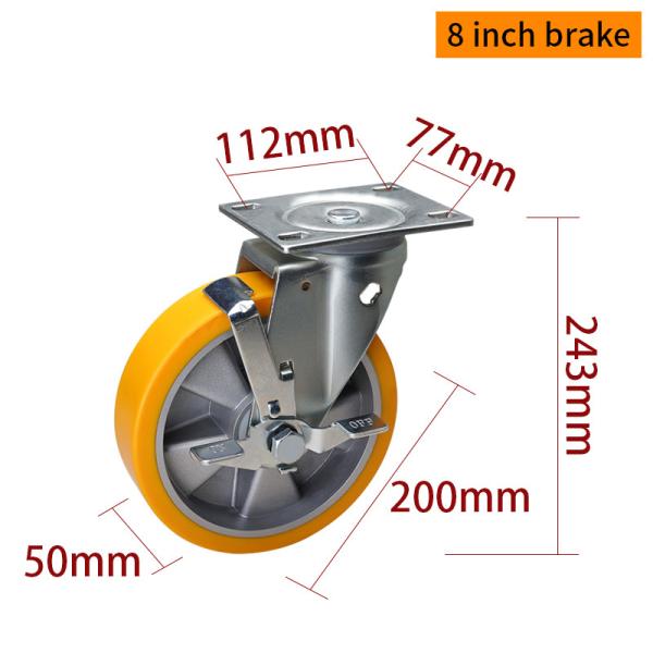 8 Inch Heavy Duty Aluminium Castor Wheels 600kg Load Plate Mount Ridgid Caster Wheels