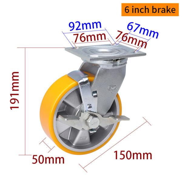 Heavy Duty Castors 150mm 6 Inch Swivel Caster With Brake 736-86A