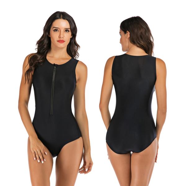 Fecho de correr preto UV sem mangas surfando Front Swimsuit dos ternos das mulheres mergulhando aptas magros anti