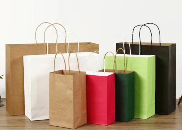 Kraft Recyclable Paper Shopping Bags Accurate Nice Printing OEM Service