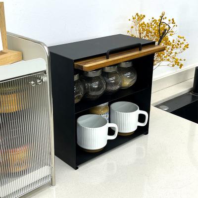 3 Layer Kitchen Countertop Spice Cabinet With Wooden Door Seasoning Bottle Organizer Living Room Coffee Tea Bag Mug Storage Rack