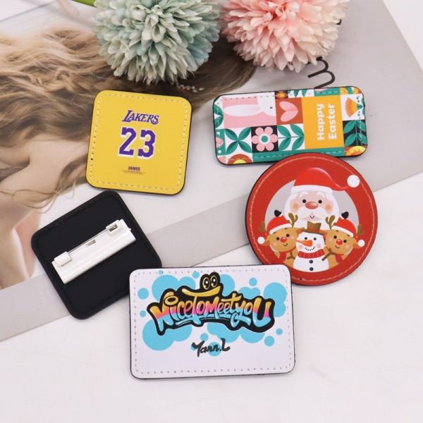 Sublimation Badge Blanks Custom Printing ID Tags Badges PU Leather Sublimation Name Badge With Pins