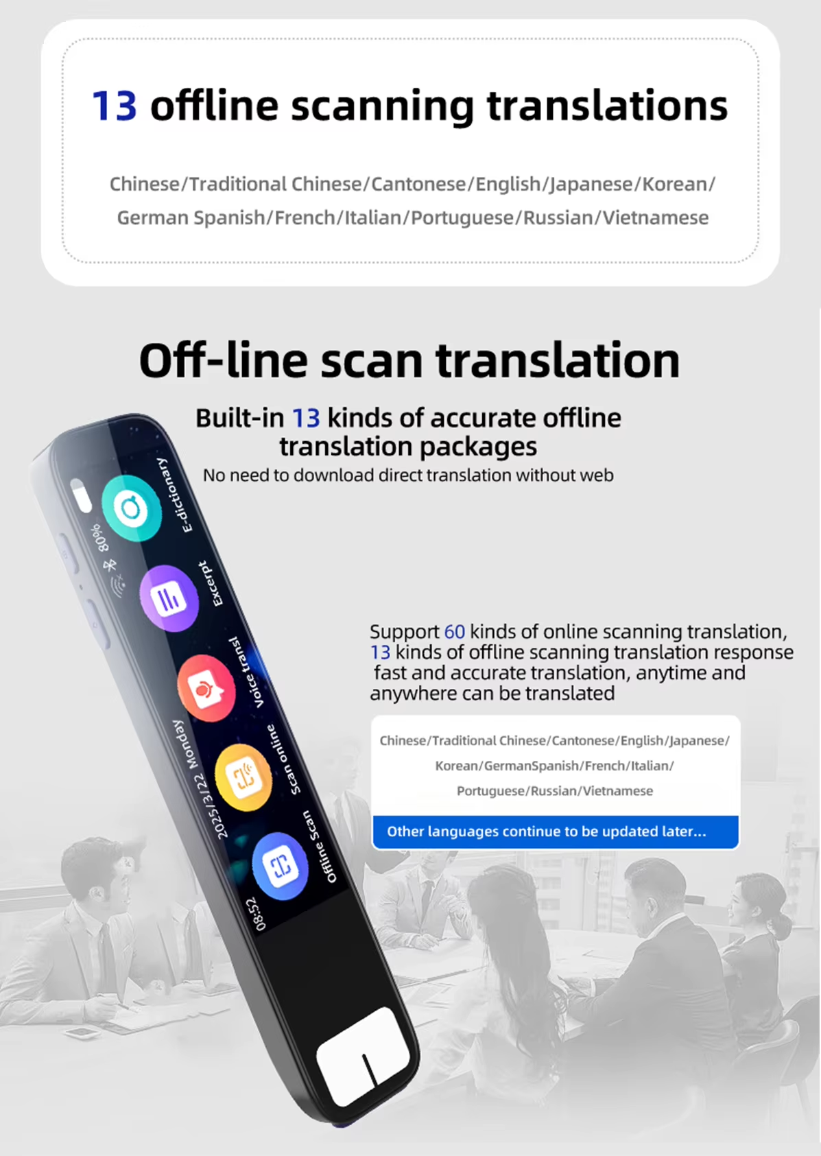 Smart Translator Pen 134 Languages Online & 13 Offline For Learning Business S08B