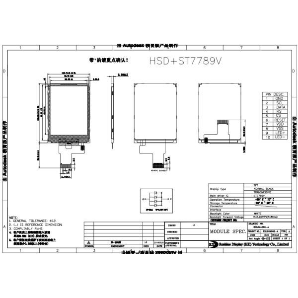 250 Nits Standard TFT LCD Display IPS Viewing Angle Antiglare ISO9001