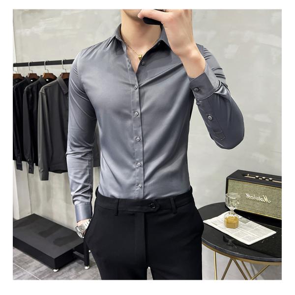 1000 Fashion Autumn Solid Color Long Sleeve Dress Men Clothes Shirts For Men Slim