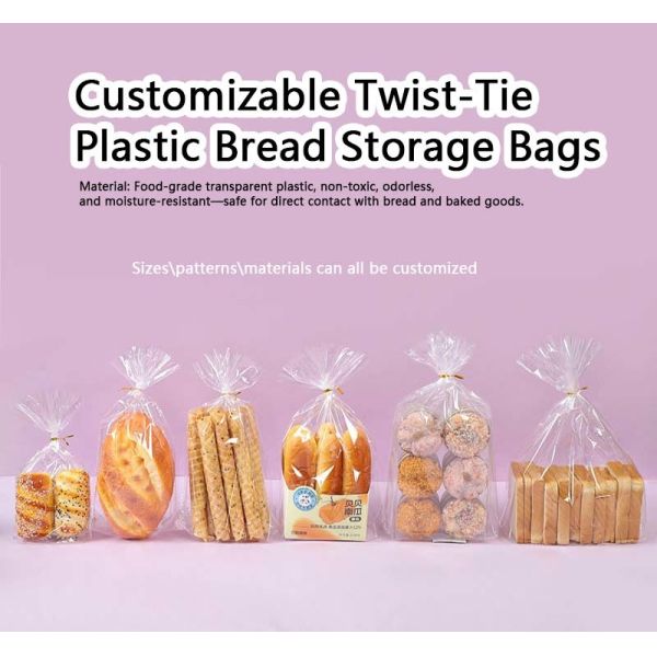 Custom Twist-Tie Plastic Bread Bags For Food Packaging