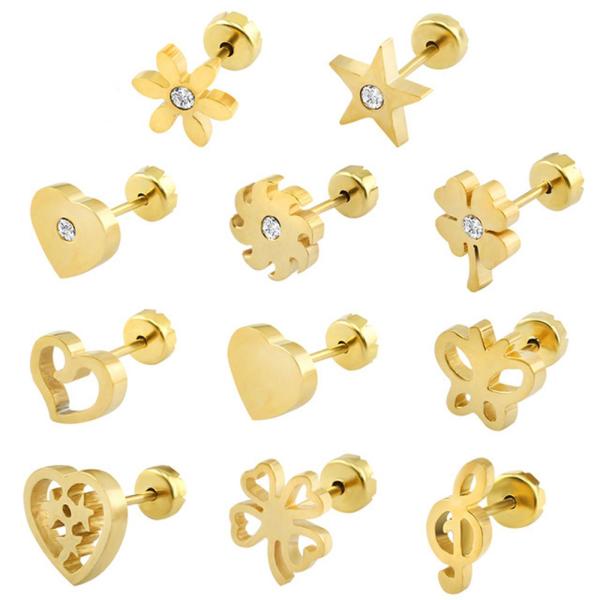 Cute Baby Stud Earrings 19 Styls Baby Girl Earrings High Quality Surgical Steel Kid Studs Body Jewelry Pendientes Hombre