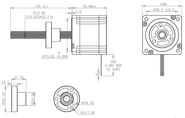 мотор гибрида NEMA34 86mm Stepper угол шага 1,8 градусов с винтом руководства