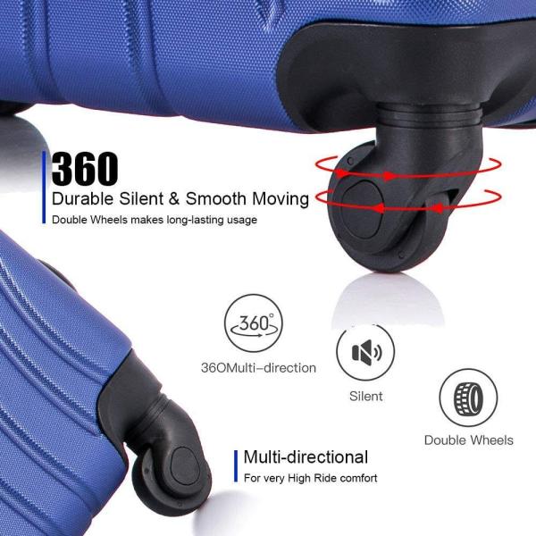 Ensemble de bagages à coque dure 3 pièces, valises à roues tournantes à 360 degrés, poignée rétractable, 20 pouces à transporter