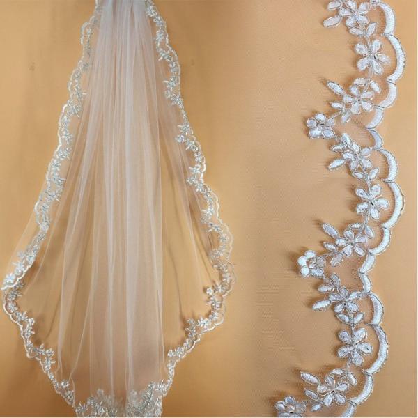 36 Embroidery Sliver Cord lace   Ivory/White Bridal Veil  Wedding Accessories