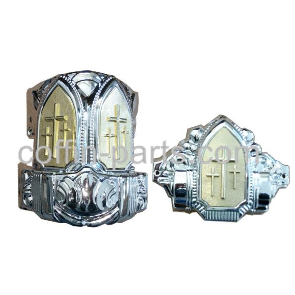 Esquina de oro del ataúd de la decoración del crucifijo del ataúd plástico de plata con los tubos del hierro