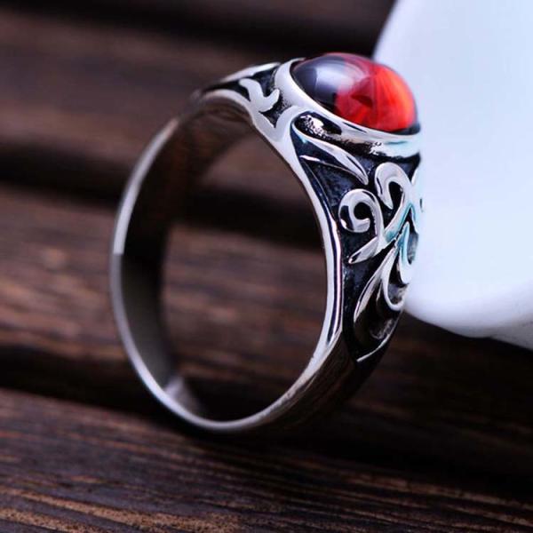 Thai Retro Sterling Silver Oval Created Garnet Ring For Men (013682)
