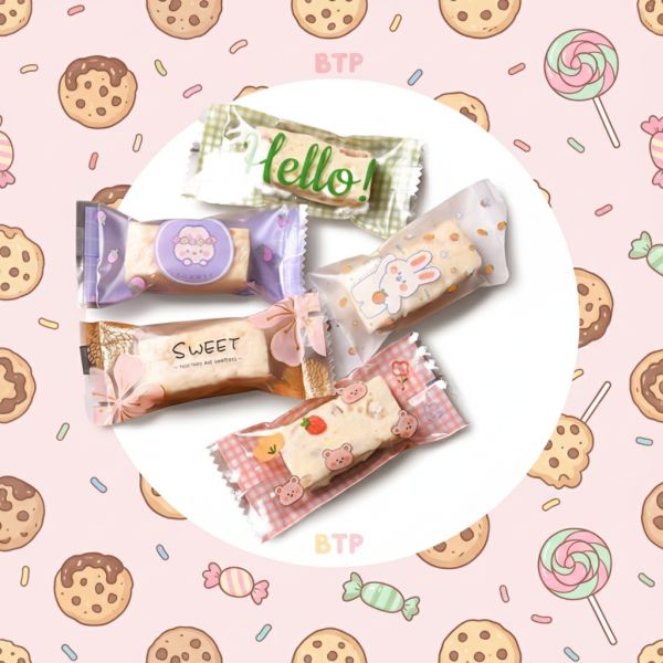 MOQ 100pcs Custom Food Grade Plastic 3 Side Seal Free Sample Hot Seal Disposable Packaging for Handmade Candy Nougat Biscuit