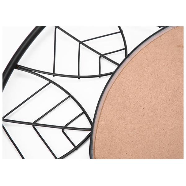 Black Round Frame Leaves Dotted With Gold Design Mirrored Metal Wall Art For Outdoor Indoor
