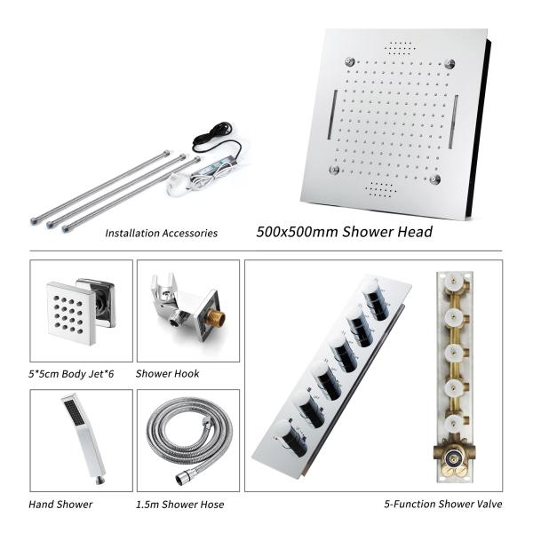 Thermostatic Control Showers and Complete Bathroom Set with Stainless Steel Design
