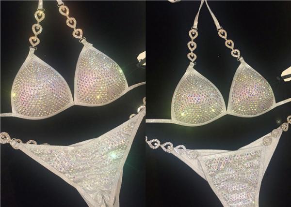 NPC IFBB WBFF Competition Bikinis White Rhinestones Customized Size For Women