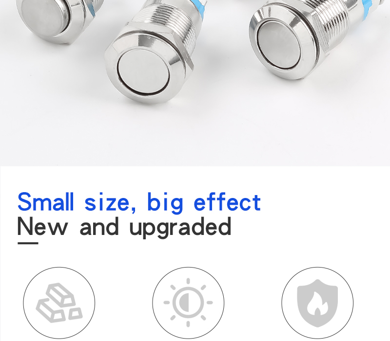 12MM Flat Head High Head Metal Push button Switch with Screw Foot 2Pins Self-Resetting Self-Locking 1NO Non-Illuminated