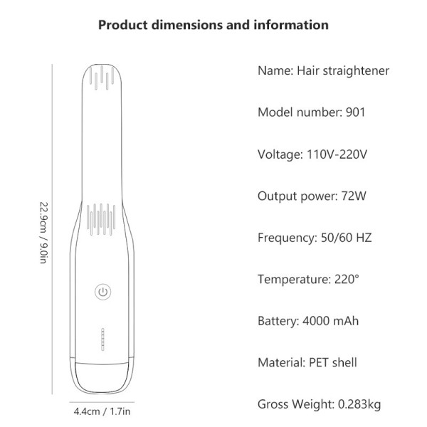 USB Cordless Battery-Powered Ionic Hair Straightener Aluminum Plates LED Display Portable for Household Hotel Outdoor Travel Use