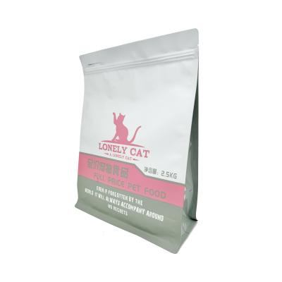 2500g Custom Matte White 8 Sides Seal AL Foil Coated Square Box Bottom Pet Food Packaging Bags with Easy-open Zipper