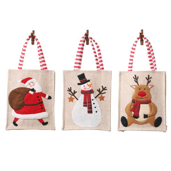 Santa Snowman Elk Christmas Gift Striped Linen Hanging Leg Tote with Custom Logo