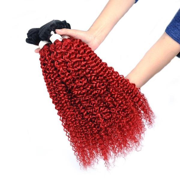#T1B/Red Kinky Curly Remy Human Hair Bundles Sew In Weave Bundles Brazilian Bundle Deals
