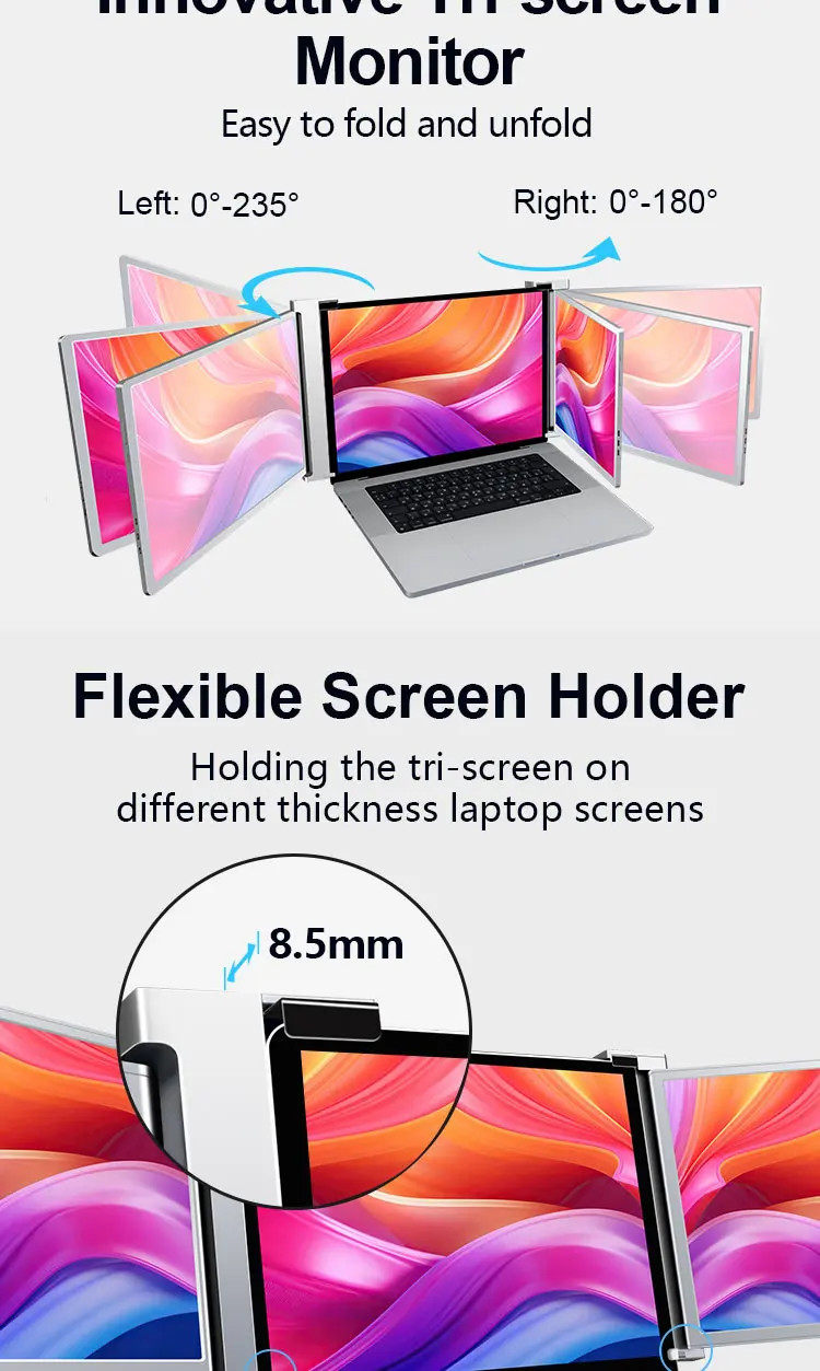 14 дюймовый тройной тройной портативный ноутбук монитор с двойным USB C / тип C расширителем 16:10 широкое соотношение