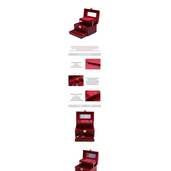 Organiseur de bijoux en cuir en PU de grande capacité portable rouge avec miroir pour les voyages