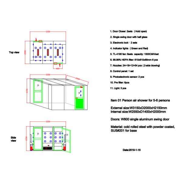 Л печатает угловой ливень воздуха с алюминиевыми дверями качания для комнаты класса 1000 людей 5-6 чистой в Индонезии
