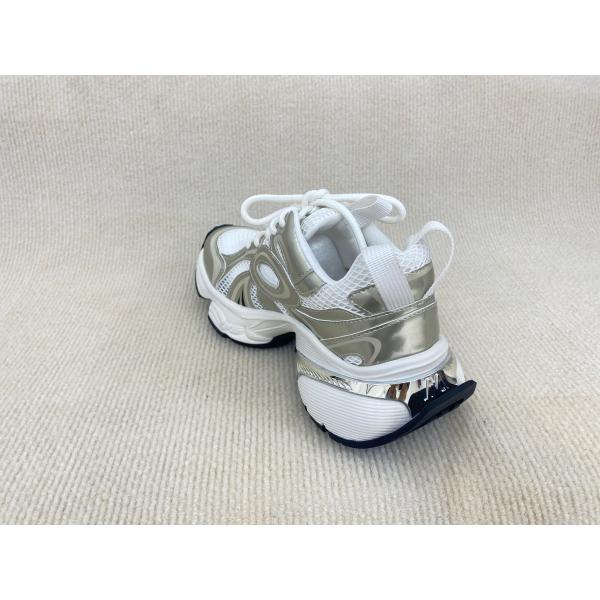 Lacing PU Gold Leather Sneakers With Script Mesh Upper Women Sneakers