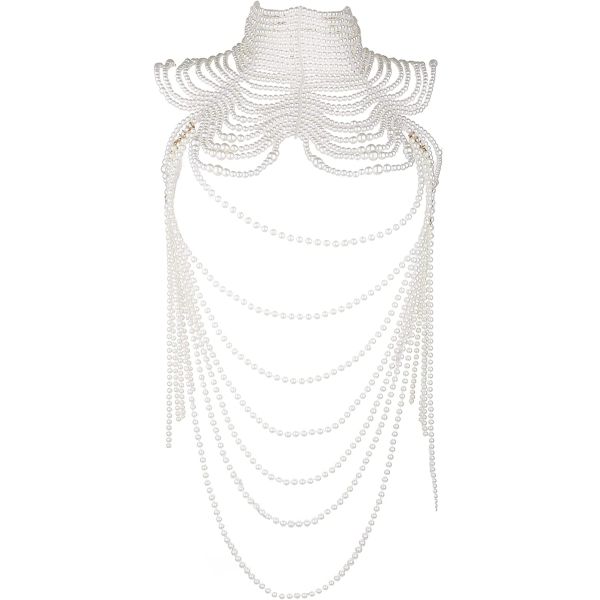 Women Pearl Body Chain Necklace Pearl Shoulder Chain Fashion Gorgeous Fadeless Pearl Jewelry