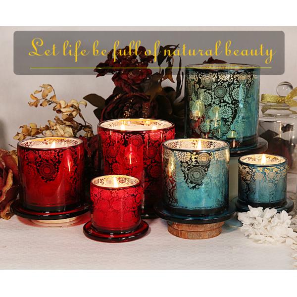 Fashion Scented Jar Candle Soy Wax Carved Glass Domed Candle Jar For Home / Wedding